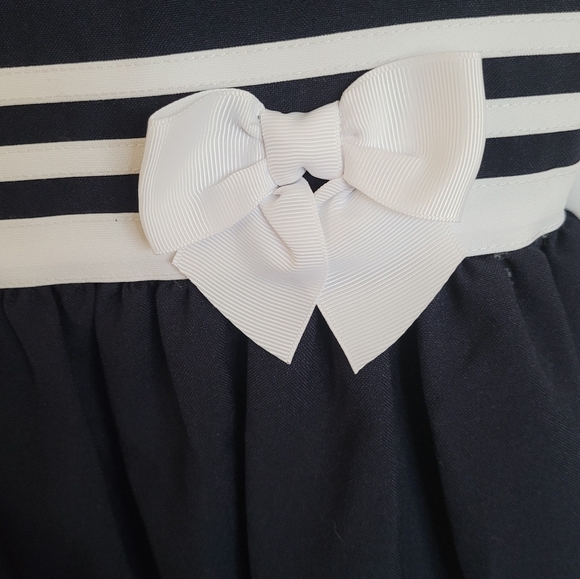 Bonnie Jean Exclusive Blue White Striped Sleeveless Bow Dress Size 6X Girls - Picture 2 of 6
